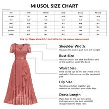 MIUSOL Elegant Women's V Neck Sequin Lace Chiffon Ruffle Trim Hem Midi Dress, Short Sleeve High Waist Wrap A Line Evening Party Swing Dress For Wedding Guest - Navy Blue - View 9