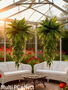 Set di piante artificiali appese con felci e fiori - Verde finto fai-da-te 51cm/75cm, adatto per decorazione di casa, giardino, patio (3 pezzi) - Green  Group - Visualizzare 4
