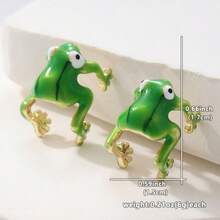 1 Pair Fashionable Cute Blue Frog Earrings, Suitable For Daily Wear And Vacation, Perfect Gift For Friends - Gold - View 2