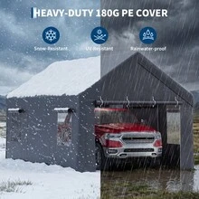 strundghti 20x12x10 Ft Heavy Duty Portable Garage – All-Weather Carport Canopy With 140g PE Waterproof Cover – 4 Roll-Up Doors & 4 Vent Windows For Trucks, Boats, Storage - Gray - View 6