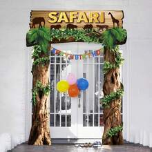 Jungle Animal Party Decorations VBS Jungle Adventure Birthday Doorway Banner Background Wall Jungle Party Supplies Door Decor Rainforest Banner Photo Booth Backdrop Zoo Animal Birthday Photo Booth Props Birthday Decoration Background Wall Outdoor Decor - A - View 4