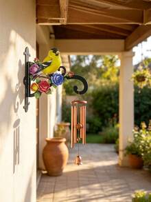 Colorful Goldfinch & Floral Decorative Wall Mount Plant Bracket, Wrought Iron Hanging Flower Pot Hook, Heavy Duty Anti-Rust Hanger For Hanging Basket, Bird Feeder, Wind Chime, Lantern, Outdoor Patio Yard Porch Garden Wall Art Decor - Yellow Bird Flowers - View 5