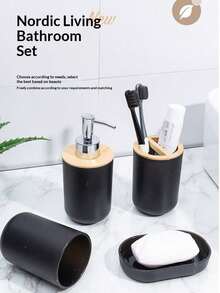 7/6/4/1pc Premium Hazel Brown Horizontal Stripe Bathroom Accessories Set, Modern Luxury Travel Bathroom Accessories Set, Minimalist Solid Color Bathroom Toiletries Set - Reusable, Easy To Clean, Waterproof And Rust-Proof, Includes Toothbrush Holder, Lotion Bottle, Mouthwash Cup, Toilet Brush, Toilet Brush Holder, Soap Dish, Trash Can, Suitable For Bathroom, Living Room, Kitchen Countertop Decoration - Multicolor - View 8