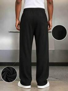 Men's Wear; 1 Pair Men's Loose Fashion Sports Long Pants, Minimalist Solid Color Wide Leg Casual Fit, Drawstring Waist Design, Large Pockets, Suitable For Daily Walking, Work, Travel And Other Occasions. A Perfect Father's Day Gift For Dad - Black - View 6