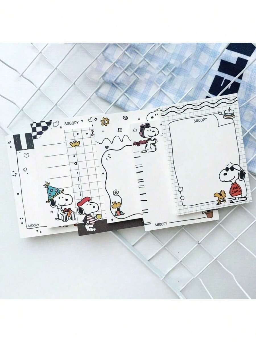 SNOOPY PEANUTS Cartoon A7 Sticky Note Set, 6 Random Cute Character Designs, Thick Paper No Bleed-Through, Self-Adhesive For Daily Memos, Planner Layout, Message Notes And More, Minimalist Korean Style, Suitable As Planner Supplies, Office Notes, Student Stationery, Personal Use - Multicolor - View 1