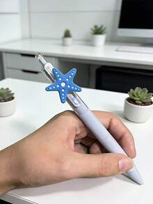 6 Buah Pulpen Ballpoint Bertema Laut, Pulpen Gel Hitam Bergaya Ins dengan Motif Kartun Kerang, Bintang Laut, dan Kuda Laut Berwarna Putih dan Biru Muda yang Lucu, untuk Hari Pertama Sekolah - MultiWarna - View 7