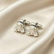 1 Pair Novelty Engine & Helmet Shaped Men's Cufflinks, Silver Plated Metal Shirt Cuff Buttons For Formal/Business/Party - Silver - View 3