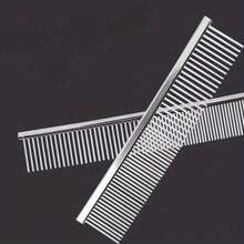 1pc Heavy Duty Professional Cat & Dog Universal Comb - Stainless Steel Dense Tooth Design, Suitable For Long, Thick Curly Or Straight Hair - Friction-Reducing Design, Ideal For Professional And Home Use - Perfect Choice For Pomeranian, Samoyed, Afghan Hound - Durable Pet Grooming Tool, Comfortable Handle Comb, Suitable For Deshedding And Trimming - Silver - View 7