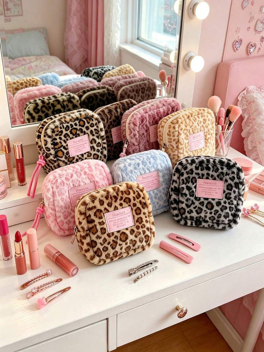 1pc/3pcs Cute Plush Makeup Bag, Fluffy Soft Zipper Travel Storage Bag, Portable, Simple And Fashionable, Large Capacity Design, Ideal Gift For Women, Suitable For Home Decoration, Cosmetics Storage, Dressing Table Desktop Storage, Preferred