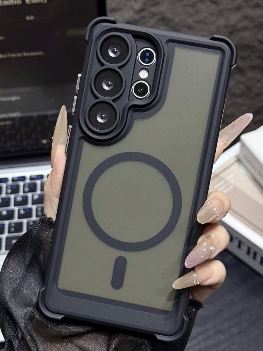 奢華半透明磨砂磁吸防震手機殼，適用於 Galaxy S26 S25 S24 Ultra Plus，支援無線充電，鏡頭保護，防震後蓋