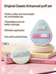 Amortals 2件組化妝海綿 + 1件定妝粉撲套組，20mm厚水滴形與梨形乾用化妝海綿，7mm圓形高密度短毛粉撲，柔軟彈性親膚，適合化妝師，聖誕節禮物 - 粉色 - 查看 4