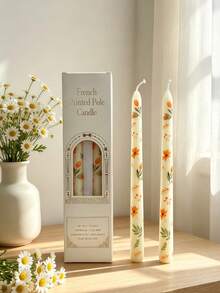 2/4pcs French Floral Print Long Taper Candles, Long Stem Candle Size 0.86*9.84 Inches, Create Warm Atmosphere, Suitable For Home Decor, Hotel Decor, Table Setting, Women's Gift, Birthday Gift - Candle - View 8
