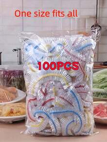 100 piezas de tapas elásticas reutilizables para almacenamiento de alimentos - Embalaje de plástico elástico semitransparente, adecuado para conservar sobras, frutas y verduras - Perfecto para almacenamiento en cocina, refrigerador y encimera - Multicolor - Ver 6