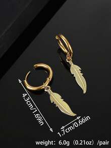 1 Pair Stainless Steel Feather Pendant Hoop Earrings For Men, Fashionable & Versatile - Feather - View 10