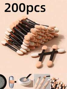 200/100/50pcs Dual-Head Sponge Nail Art Brushes With Gradient Design, Rhinestone Decorated Hand-Held Sponge Brushes, Dual-Head Eyeshadow Brushes, Suitable For Eye Makeup Tools And Nail Art Tools - Multicolor - View 10