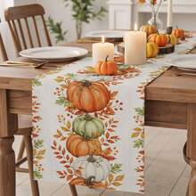 Fall Thanksgiving Pumpkin Maple Leaf Table Runner Party Decor Reusable Kitchen Dining Table Runner For Dresser Scarves,Wedding Holiday, Coffee Table,Autumn Decorations - Multicolor - View 1