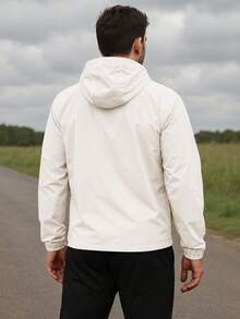 Men's Black Waterproof Windbreaker Jacket With Removable Hood, Sportswear For Gym Or Running, Water Resistant, Lightweight, Fitness, Training, Hiking, Casual, Autumn/Winter - 米白色 - 查看 3