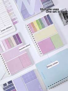1pc Loose-Leaf Notebook Expansion Sticky Notes Multi-Combination, Multi-Functional Student Use With Adhesive, Internet Celebrity Style Highly Attractive Set, This Memo Pad And Notebook Combination Set Is Convenient To Use. Soft And Elegant Morandi Color, Notebook With Adhesive, Fashionable Design. It Can Be Used As A Student Message Board Or An Office Memo Pad. Suitable For School, Office, Primary And Secondary Students (Unisex) - Multicolor - View 10