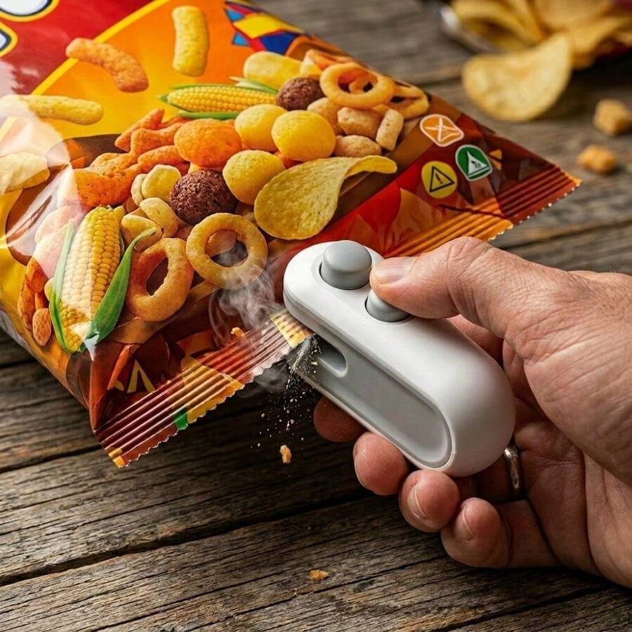 Mini Máquina Seladora Portátil 2 Em 1 Saco Plástico Embalagem USB - Branco - Visão 1