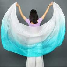 1pc Gradient Rainbow Multicolor Faux Silk Belly Dance Hand Veil, Soft Flowy Gradient Color Dance Scarf, Lightweight Dance Accessory For Women, Perfect For Belly Dance Practice, Stage Performance, Party Show, Carnival, Festival Costume Decoration - Multicolor - View 5