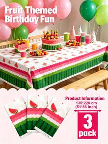 2Pcs/ 3Pcs Summer Watermelon Rectangle Party Tablecloth, 130*220cm Melon Decorative Plastic Table Cloth Dining Table Cover, Party Table Cloth Watermelon Theme Tablecloth Watermelon Birthday Party Supplies Plastic Fruit Party Decor 86 X 51 Inch - Watermelon - View 3
