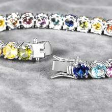MDFUN 1 Stück Regenbogen CZ Tennis Armband für Frauen, 18K Weißgold plattiert 6mm Gliederkette 6-8,5 Zoll - 6 mm – Weiß - Übersicht 3