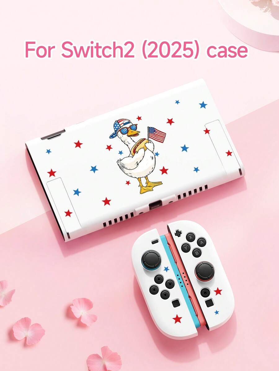 New Switch2 (2025) 遊戲主機配件,1件卡通旗幟風格鴨子印花保護殼,適用於 Switch2、Switch NS/Switch OLED/Lite,Switch 遊戲主機配件,收納袋,Switch 保護殼,送給 Switch 玩家的浪漫禮物 - 彩色 - 查看 1