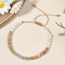 1pc Elegant Minimalist 4mm Natural Moonstone, Sunstone & Aquamarine Braided Adjustable Bracelet, Energy Healing Crystal Stone Jewelry For Women, Suitable For Daily Wear, Vacation, Layering, Versatile Accessory, Perfect Gift Choice - Multicolor - View 22