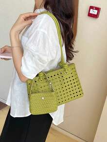 2026 New Premium Vacation Basket Bag Fashion Hollow Shoulder Underarm Mother-Daughter Tote Handbag Single - Green - View 4