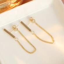 Gentle Atmosphere, Straight Link Earrings, Women's Date Style, Minimalist Luxury Accessory - Gold - View 7