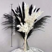 1 Bunch Black & White Artificial Reed Grass, Bohemian Style Artificial Flowers, Suitable For Vase Centerpiece, Wedding Bridal Bouquet, Home Office And Party Decoration - Black and White - View 4
