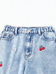 Tween Girls Y2K Casual Basic Loose Blue Jeans - Blue - View 3