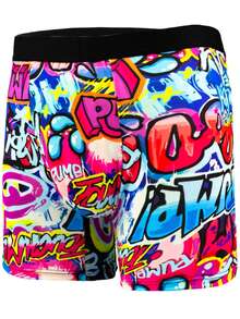 12-Pcs Men's Digital Print Pattern Long Boxer Briefs, Comfortable High Elasticity Long Boxer Briefs, Novel Men's Underwear, Cycling Underwear - Multicolor - View 9
