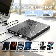 Drive Optik Eksternal USB 3.0 8-in-1, Pembakar CD/DVD Portabel Ultra Tipis dengan Port Ekspansi USB-A/Type-C dan Pembaca Kartu SD/TF, Mendukung Baca/Tulis dan Dapat Ditulis Ulang CD/DVD, Kompatibel dengan Windows 11/10/8/7, Linux, Untuk Laptop dan Desktop, Cocok untuk Pemutaran Film, Pencadangan Data, dan Instalasi Perangkat Lunak - View 3