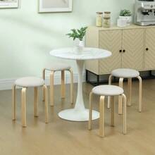 Set Of 4 Dining Stools, Round Stackable Stools, Linen-Look Kitchen Stools, Upholstered Stools For Dining Room, Living Room, Kitchen, Cream White - White - View 8