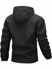 Autumn Street Style Zipper Plus Size Jacket, Urban Practical Workwear Plus Size Jacket, Adjustable Drawstring Multi-Pocket Casual Commuter Top - Black - View 2