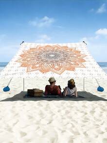 1 pieza Toldo de exterior reforzado impermeable y resistente al sol con patrón bohemio de flor mandala degradada verde para jardín patio y playa con cuerda gratis (marco no incluido) - A - Ver 5