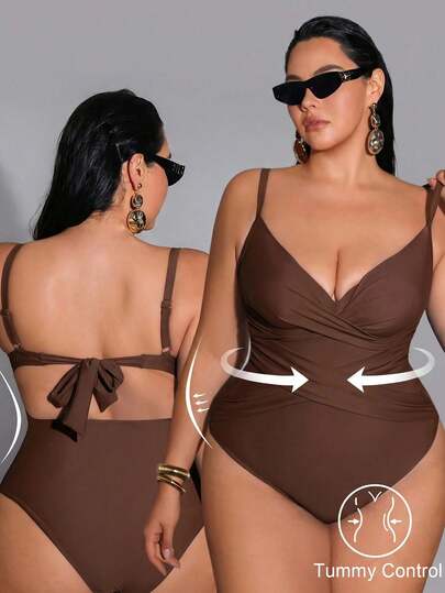 Shapewave Traje de baño de una pieza para mujer talla grande verano 2026, traje de baño elegante para vacaciones, con efecto push-up, adelgazante, control de abdomen, traje de baño de una pi