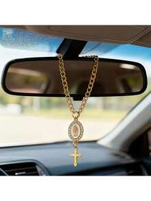 1/2pcs Steering Wheel Hanging Ornament With Cross Pendant - Catholic Religious Car Decoration For Driving Protection And Rearview Mirror Decoration | Vehicle Gift, Car Hanging Decor - A - View 2