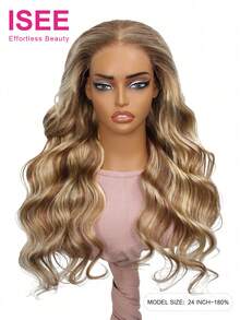 ISEE Hair Wear Go 無膠波浪假髮 6x4 HD蕾絲封口假髮，金色與金棕色挑染，22-28英吋，180%密度，預剪蕾絲與預拔髮際線，女款日常佩戴 - S4/27/613 - 查看 4