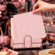 20/40/60pcs Halloween Ghost Embossed Cocktail Napkins, Pink Scalloped Edge Disposable Beverage Napkins, Birthday Party Baby Shower Table Decor - Ghost - View 2