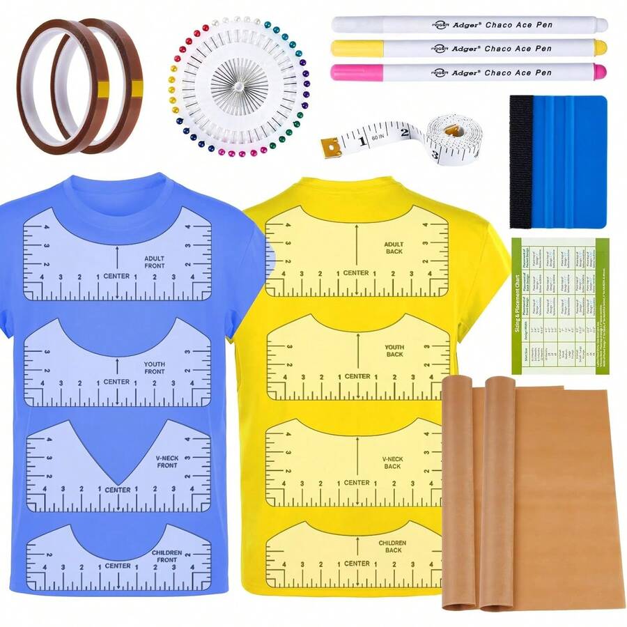 5-Piece T-Shirt Ruler Set For Aligning Vinyl Materials, T-Shirt Ruler For Centering Designs, PVC Measuring Templates, Sewing Accessories And Tools, Suitable For  Heat Transfer Vinyl Materials (Blue) - Tshirt Ruler-18 - View 1
