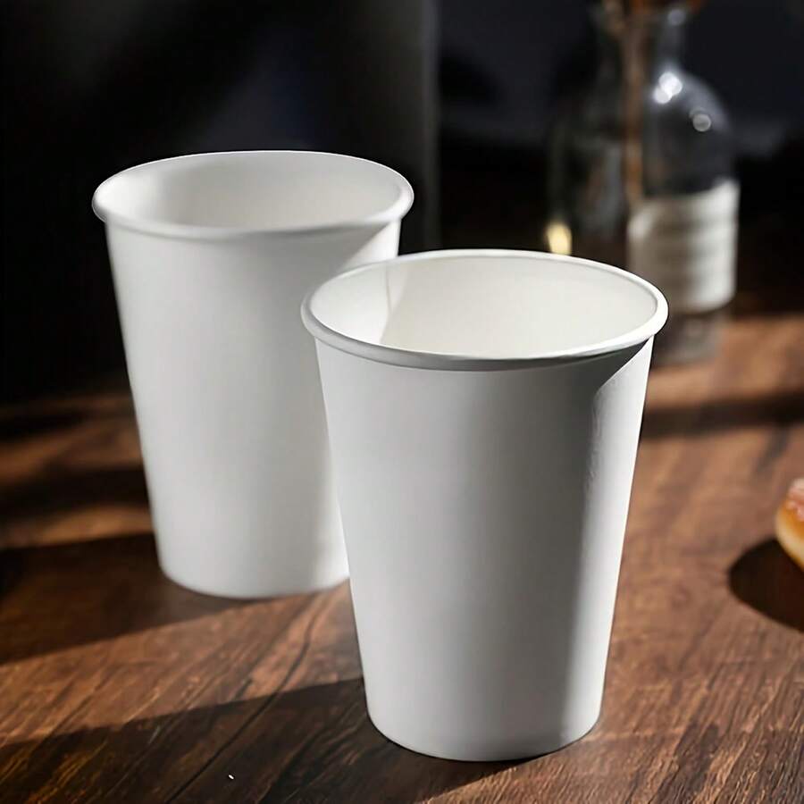 100pcs White Thickened Paper Cups, Disposable Milk Tea Coffee Cups, Without Lid Disposable White Kraft Paper Cups, Double-Wall Insulated Disposable Coffee/Milk Tea Paper Cups, Suitable For Festivals, Parties, Christmas Parties - White - View 1