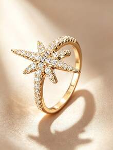 1pc Fashion Cubic Zirconia Octagonal Star Shaped Decorative Ring, Suitable For Teenagers Daily Wear - Multicolor - View 1