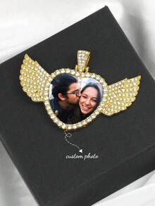 Custom Photo Hip Hop Memory Angel Wings Reversible Heart Photo Frame Pendant Necklace, Printed Jewelry Exquisite Special Gift - Multicolor - View 3