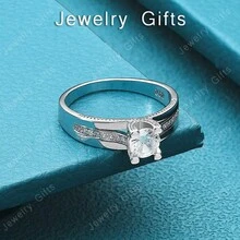 Cincin Wanita Perak Sterling 925 Desain Bulat Bundar dengan Zirkonia AAA, Perhiasan Fashion untuk Pesta, Ulang Tahun, Jamuan dan Pernikahan - Perak - View 2
