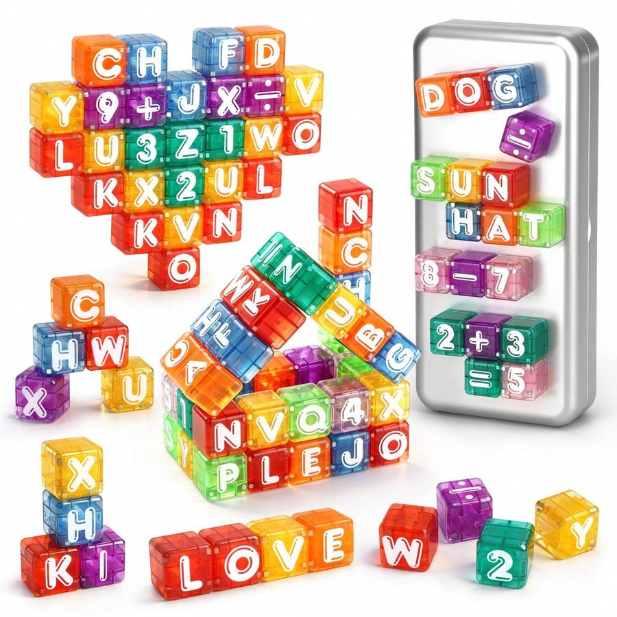 80PCS Magnetic Letter Blocks - Children's Educational STEM Learning Toy Suitable For 3-8 Years Old | Portable Travel Letter Number Math Set | Montessori Kindergarten Gift For Boys And Girls (Random Color) - Multicolor - View 1