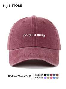 1件 No Pasa Nada 口號印花棒球帽，趣味西班牙諺語中性戶外時尚百搭鴨舌帽，可調節輕量復古做舊水洗帽，舒適透氣防曬帽，夏季旅行必備，適合日常出遊、度假、派對、街頭購物，送給家人朋友的完美禮物 - A - 查看 9