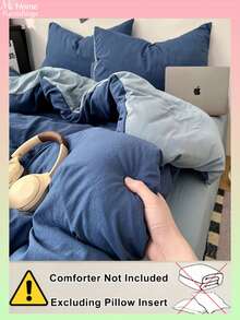Set di biancheria da letto blu da 3 pezzi, 1 copripiumino e 2 federe, tessuti per la casa comodi e morbidi, morbidi e delicati sulla pelle, disponibili in più colori, biancheria da letto per dormitori di ragazzi e ragazze, decorazione per la casa semplice e alla moda, biancheria da letto morbida e comoda per la camera da letto, set alla moda, lavabile in lavatrice senza imbottitura - Blu - Visualizzare 4