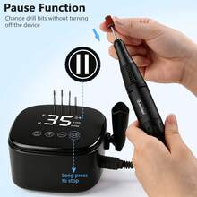 35000 RPM Professional Electric Nail Drill With Bit Holders, Touch-Button Operation, For Manicure Trimming & Gel Removal, Suitable For Nail Salon And Home Use - 黑色 - 查看 9